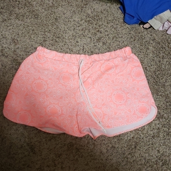 Myths Pants - 3x neon peach and white shorts with mandalas.